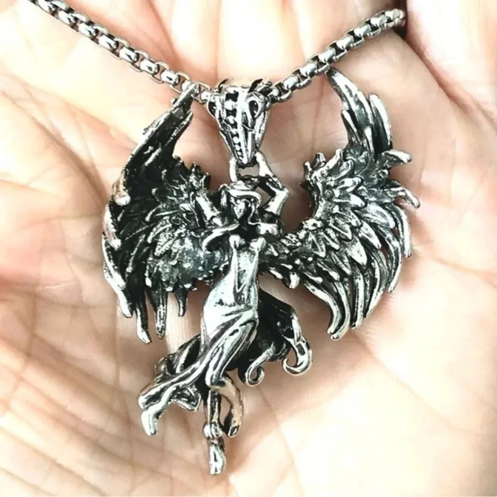3d Angel Heaven Christian Large Pendant Stainless Steel Silver Necklace New